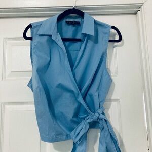 Eloquii Light Blue Sleeveless Wrap Blouse